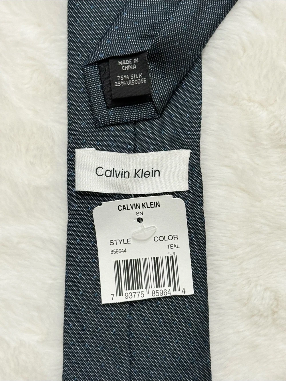 NWT Calvin Klein Men's Teal Blue Textured Micro Dot Silk Blend Tie